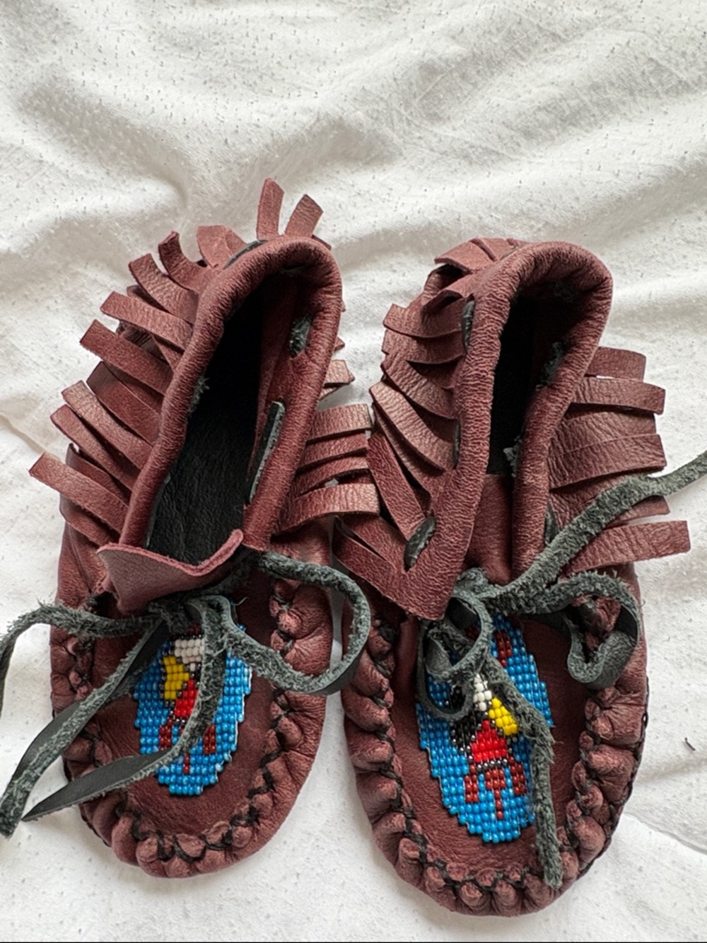 Kids Fringe Moccasin Slip-On in Deep Brown with Beaded Detail